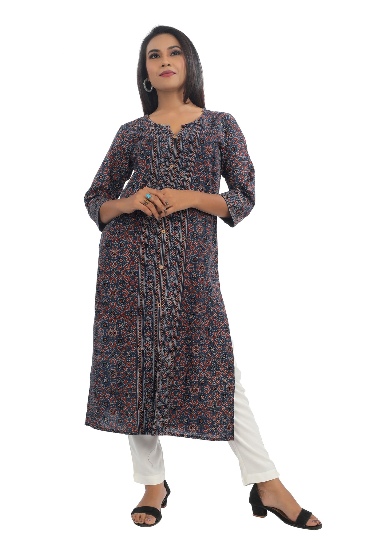 Indigo Ajrakh Printed Straight Cut Kurta