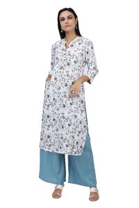 White Floral Printed Kurta
