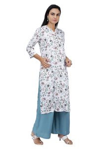 White Floral Printed Kurta