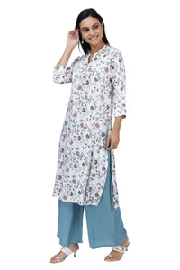White Floral Printed Kurta