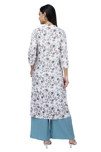 White Floral Printed Kurta