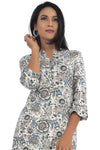 Indigo Grey Floral Printed Straight Cut  Kurta