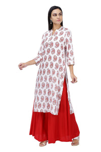 Red Floral Printed Kurta