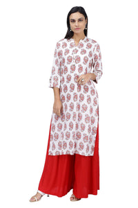 Red Floral Printed Kurta