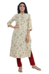 Beige Floral Print  Straight Cut Kurta