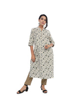Beige Floral Print Kurta