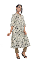 Beige Floral Print Kurta