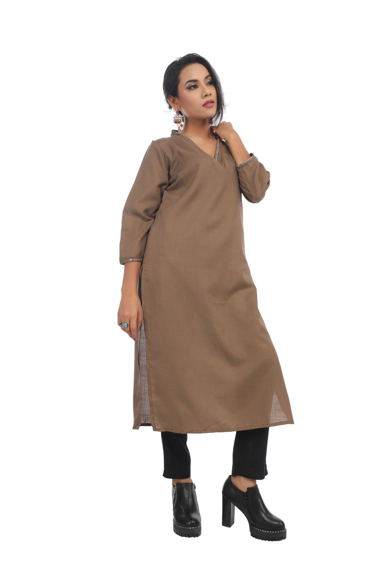 Khaki Embellished Kurta