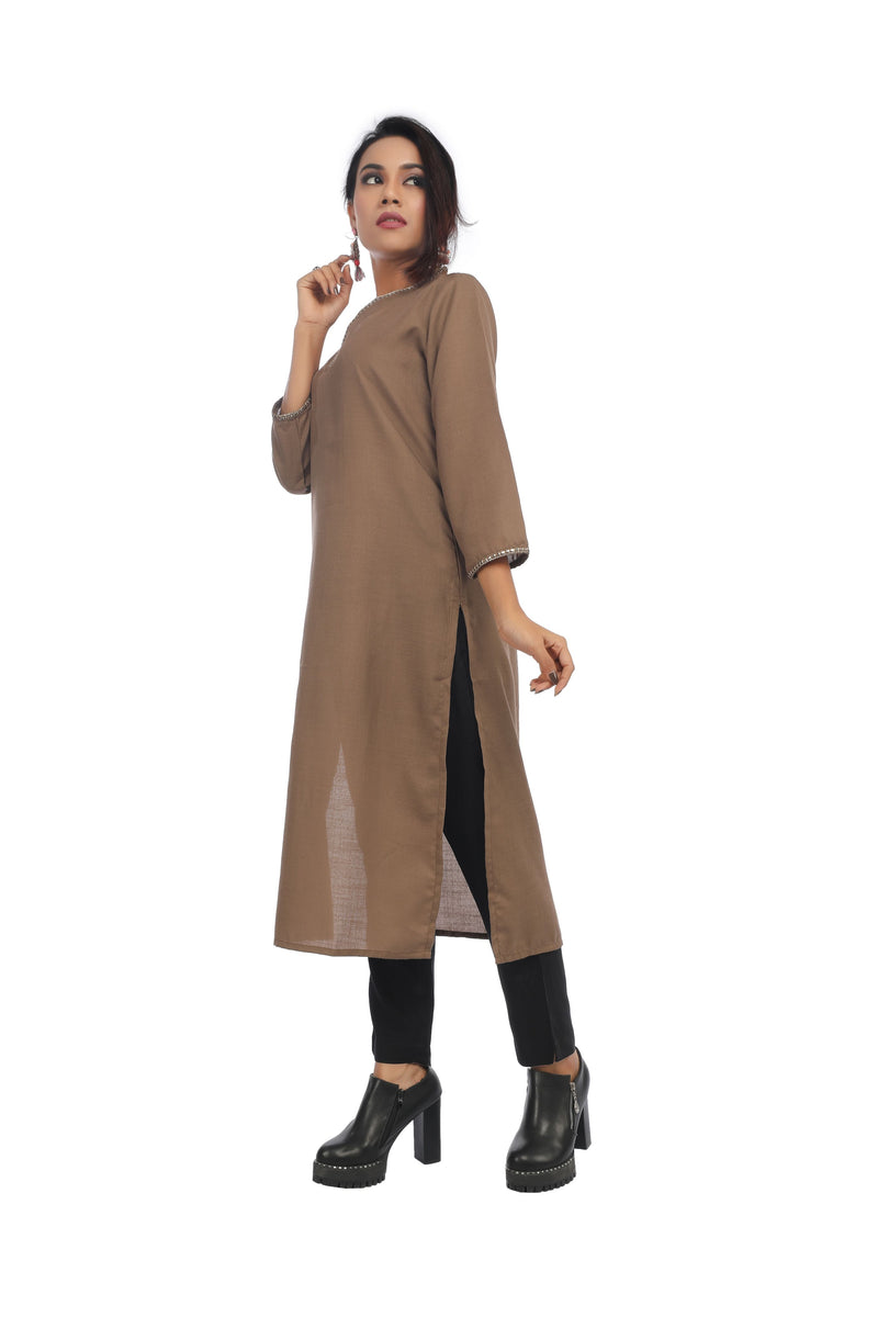 Khaki Embellished Kurta