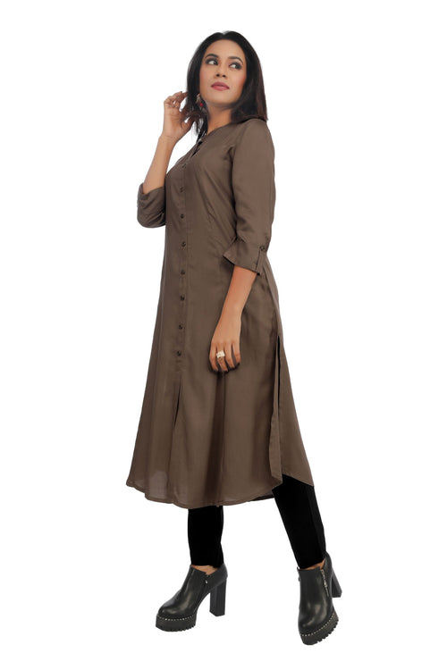 Brown Essential A-Line Kurta