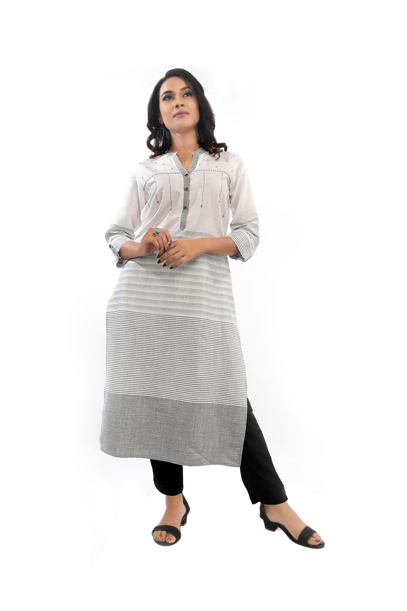 White Grey Straight Cut Kurta