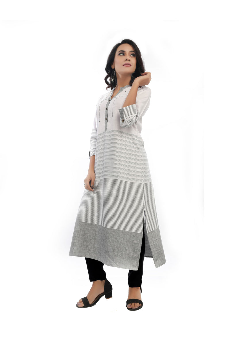 White Grey Straight Cut Kurta
