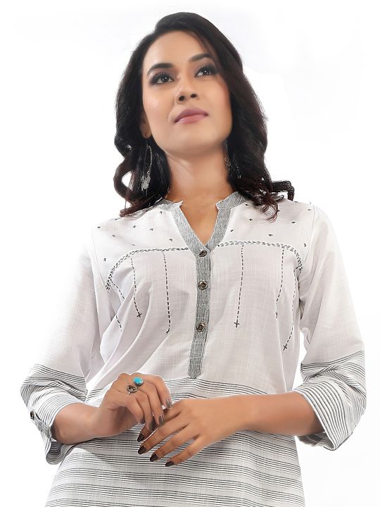 White Grey Straight Cut Kurta