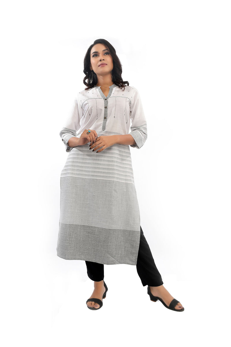White Grey Straight Cut Kurta