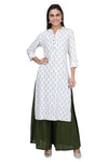 White  Green Floral Printed Straight Kurta