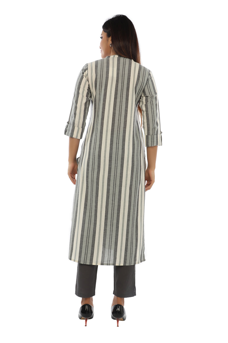 Grey  White Striped Straight Cut  Kurta