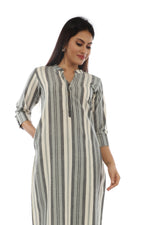 Grey  White Striped Straight Cut  Kurta