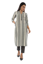 Grey  White Striped Straight Cut  Kurta