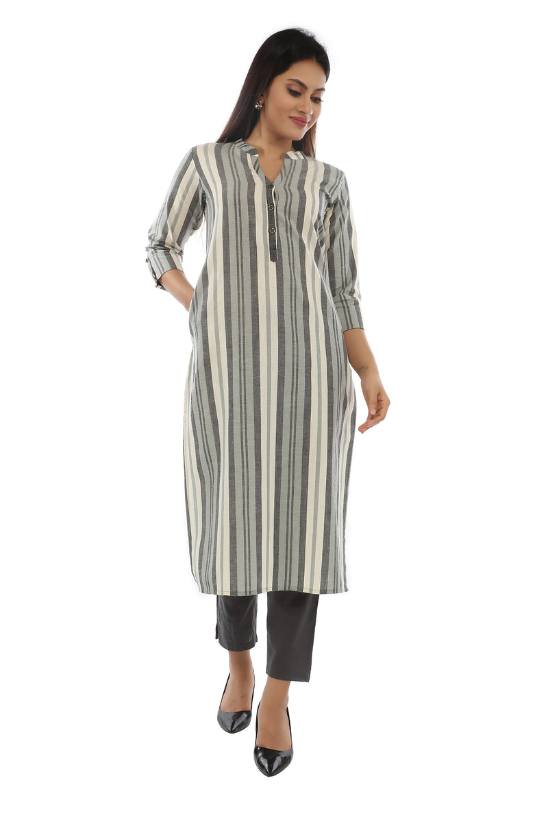 Grey  White Striped Straight Cut  Kurta