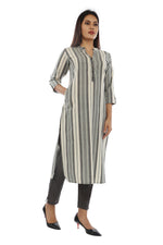 Grey  White Striped Straight Cut  Kurta