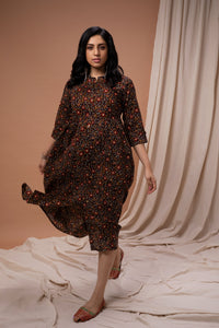 Black Floral Design Printed Flared Kurta