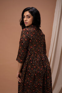 Black Floral Design Printed Flared Kurta