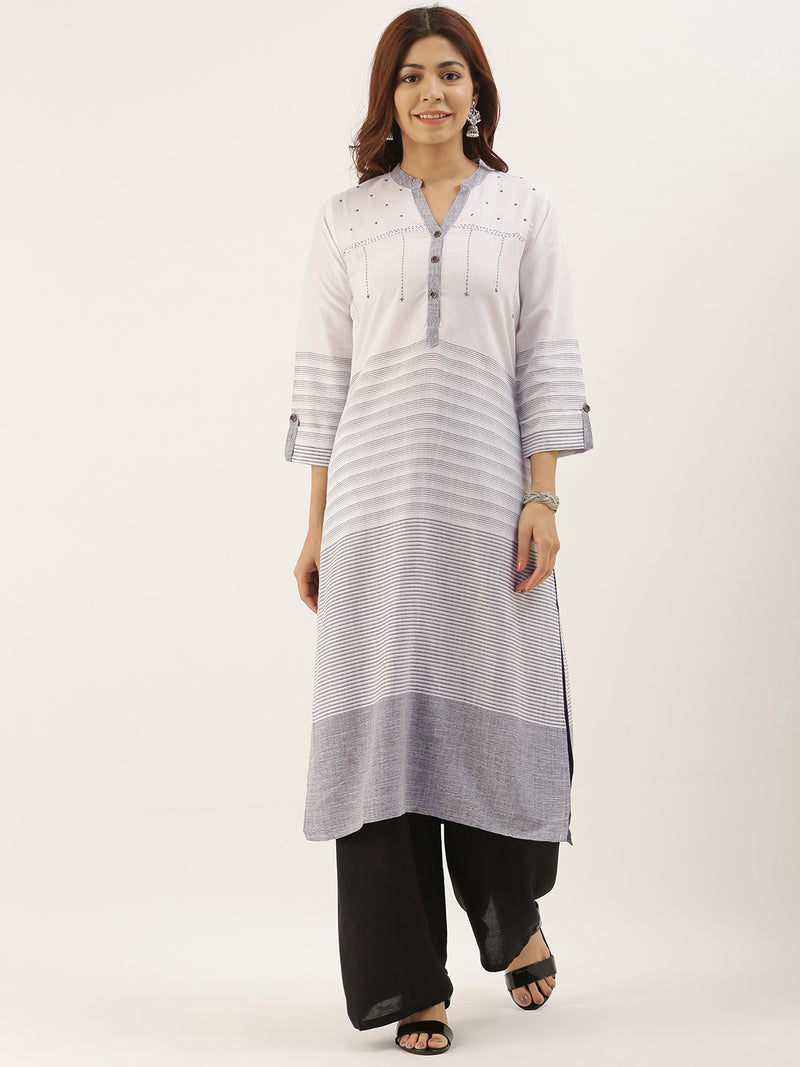 Grey & White Striped Straight Kurta