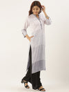 Grey & White Striped Straight Kurta