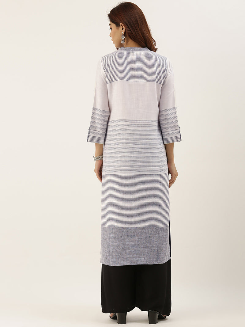 Grey & White Striped Straight Kurta