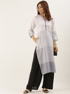 Grey & White Striped Straight Kurta