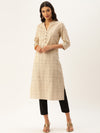 Beige Grey Checked Straight Cut Kurta