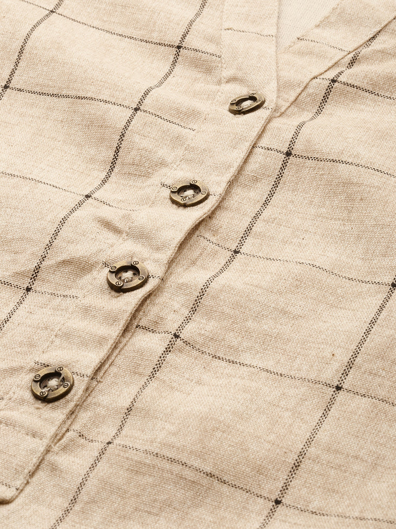 Beige Grey Checked Straight Cut Kurta