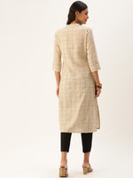 Beige Grey Checked Straight Cut Kurta
