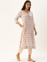 White  Maroon Printed Straight Cut  Kurta