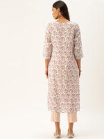White  Maroon Printed Straight Cut  Kurta