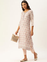 White  Maroon Printed Straight Cut  Kurta