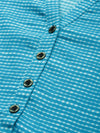 Turquoise Blue  Off-White Checked Straight Kurta