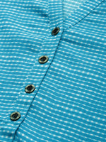Turquoise Blue  Off-White Checked Straight Kurta