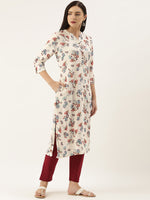 White  Blue Paisley Printed Straight Cut  Kurta