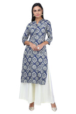 Navy Blue  Off-White Printed Straight Kurta