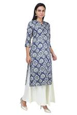 Navy Blue  Off-White Printed Straight Kurta
