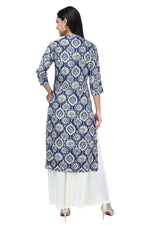 Navy Blue  Off-White Printed Straight Kurta