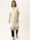 Off-White  Black Embroidered Pleated A-Line Kurta