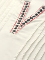 Off-White  Black Embroidered Pleated A-Line Kurta