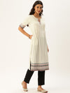 Off-White  Black Embroidered Pleated A-Line Kurta