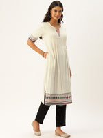 Off-White  Black Embroidered Pleated A-Line Kurta