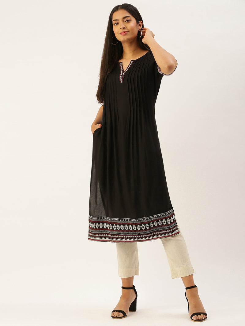 Black Embroidered Thread Work Kurta