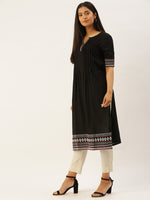 Black Embroidered Thread Work Kurta