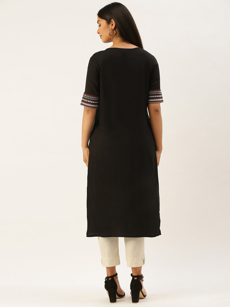 Black Embroidered Thread Work Kurta