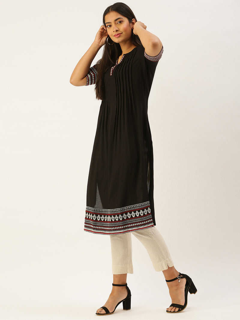 Black Embroidered Thread Work Kurta